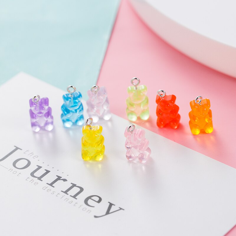 20Stck Nette Süssigkeit Farbe transparent Bär Reize Harz Cabochons funkeln Gummy Keychain Halskette Anhänger DIY Machen Zubehör