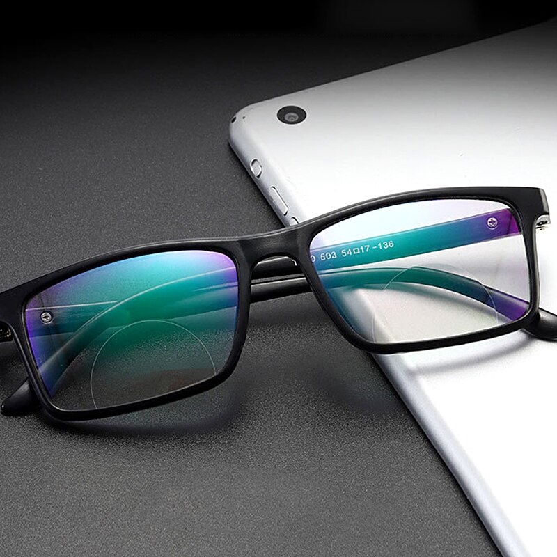 Men Women Bifocal Reading Glasses Anti Blue Light Presbyopic Glasses Far Near Magnifying TR90 Titanium Full Frame Black