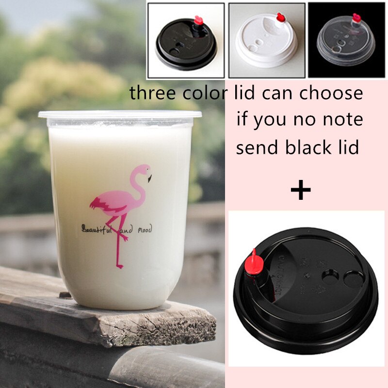 50pcs 95 kaliber U vorm creatieve leuke wegwerp sapkop transparante melk thee plastic bekers koud drankje verpakking cups met deksel: cup and lid4 / 500ml 50pcs
