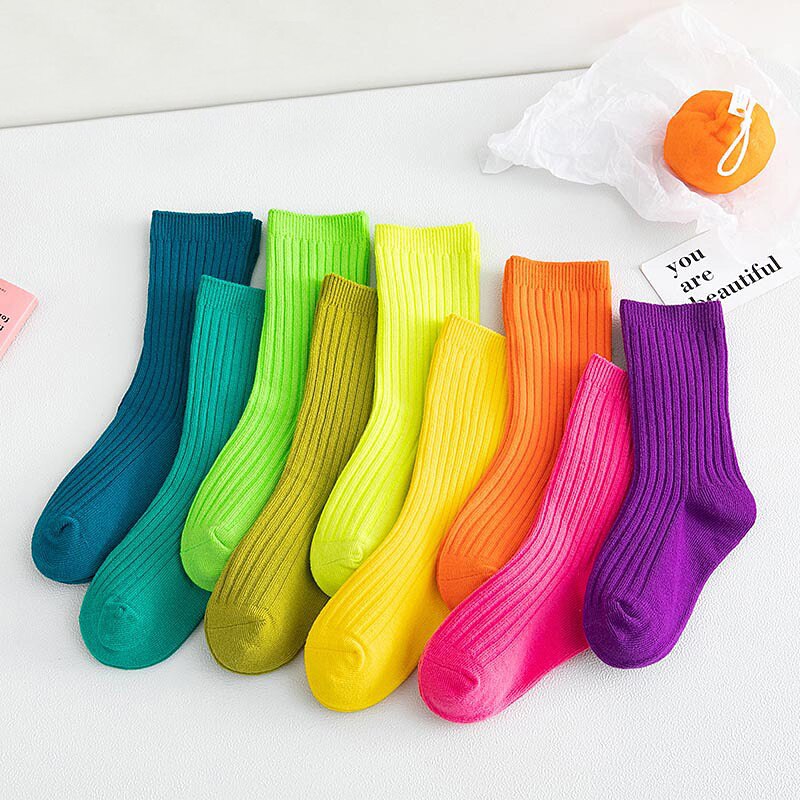 3 Pairs Herfst Winter Kinderen Sokken Jongens Meisjes Zachte Dubbele Naald Katoen Tube Sokken Kids Solid Candy Kleur Sport Sokken