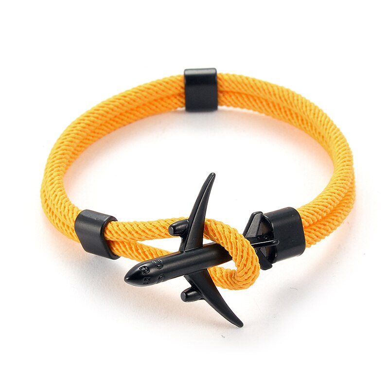 Avion hommes Bracelet corde chaîne noir Bracelet à breloques femmes mâle survie Aviation Style enveloppement en alliage de métal Sport crochet bijoux: C