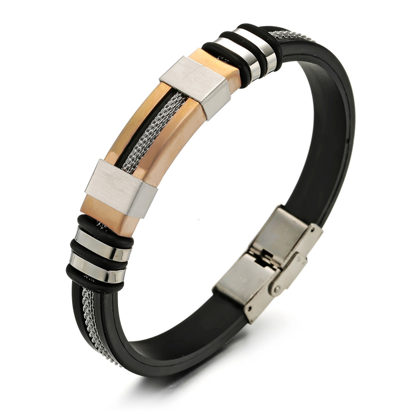 4 Kleur Rvs Siliconen Armband Mannen Sieraden Polsband Punk Stijl Mannen Armband Rubber Charm Pulsera Hombre: Gold