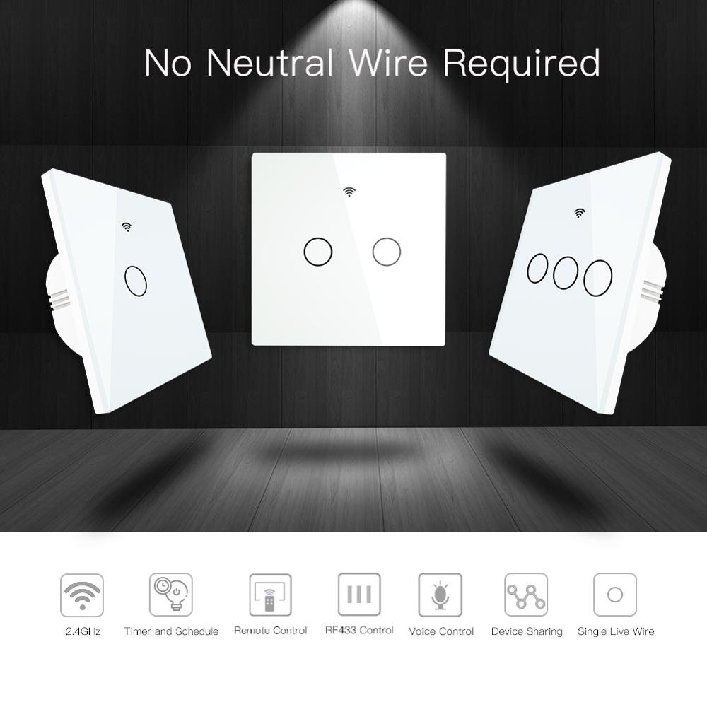 EU type No Neutral Wire Wireless Remote Control RF433 WiFi Wall Touch Switch 1 Gang Wall Switch