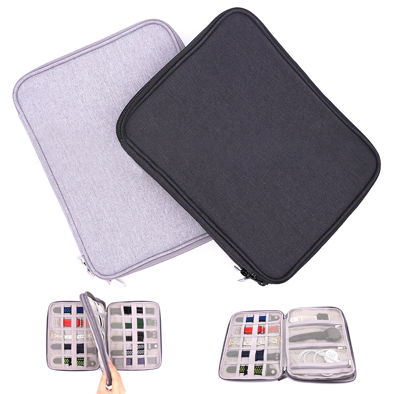 Organizador de correas de reloj de 18 ranuras de doble capa bolsa de almacenamiento de Cable de datos de Banco de energía adecuada para correa de reloj con ancho de 1-50mm