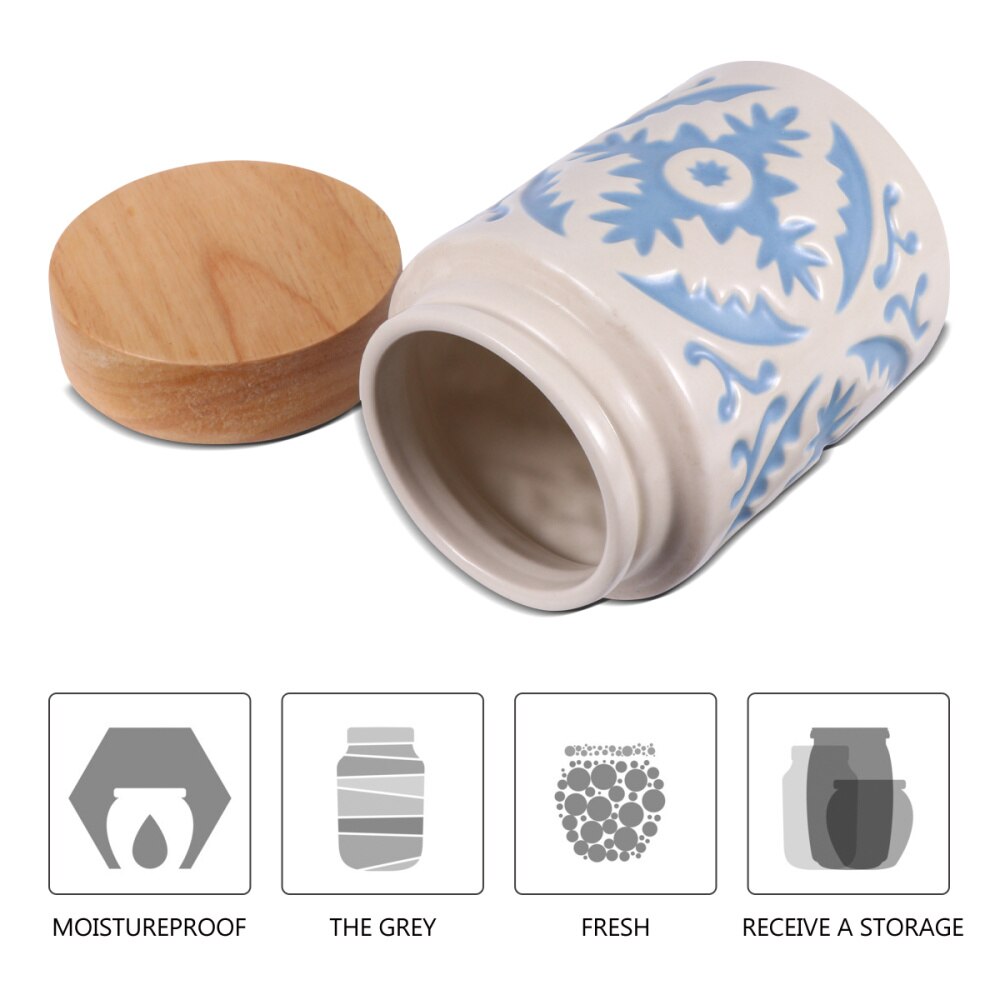 Ceramic Grain Canister Food Kitchen Sealed Storage Container Empty Storage Jar Dried Fruit Jar with Wooden Lid (Red)