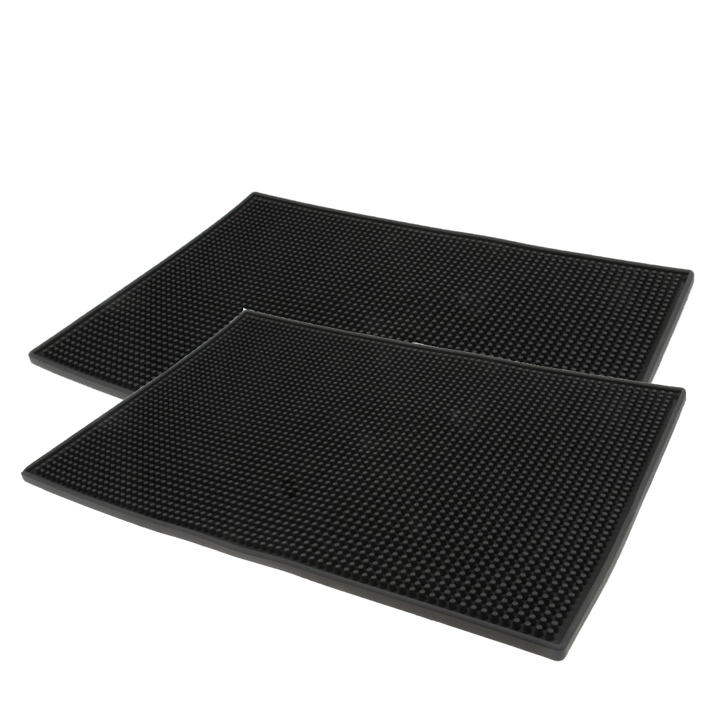 2pcs Black Rubber Beer Bar Runner Spill Mat For Home Pub Cafe Party 30x15cm