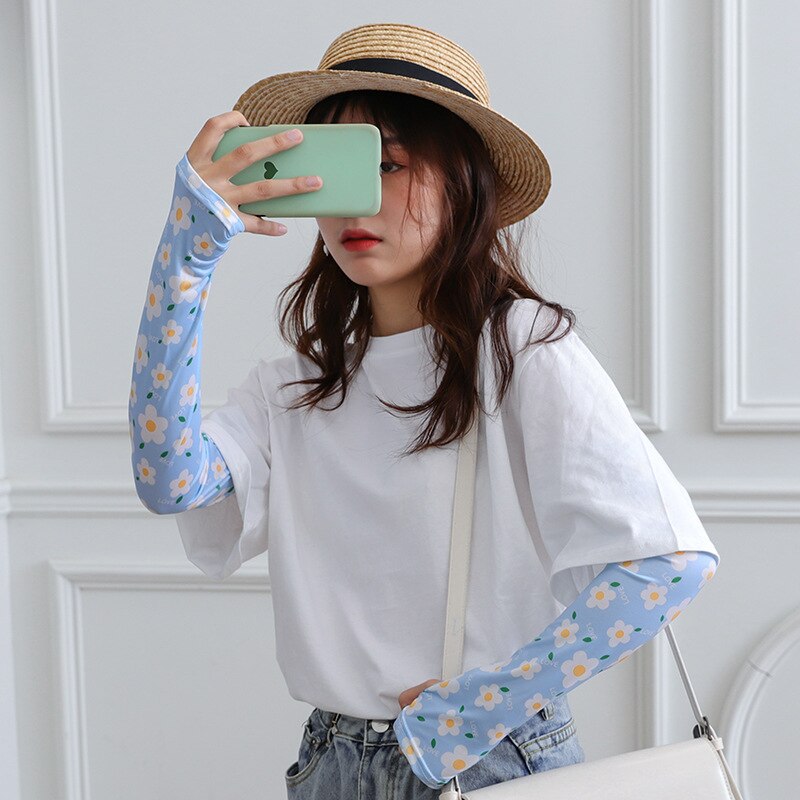 1Pair Women's Ice Oversleeves Cute All-match Printed Oversleeves Summer Viscose Fiber Gloves