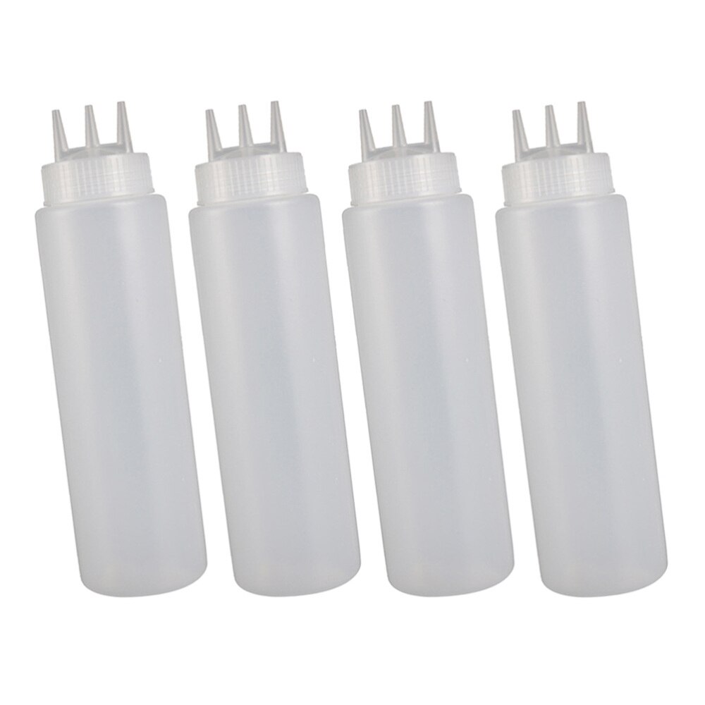 4pcs Jam Squeeze Bottles 3-hole Tomato Sauce Dispensers Kitchen Gadget for Salad Dressing Mustard (White, 12oz, 360ml): White 720ml