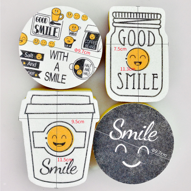 4PCS Smiley Face Thick Cleaning Sponge Strong Decontamination Dish Washing Cloth Kitchen Cleaner Sponges Scouring Pads: Default Title