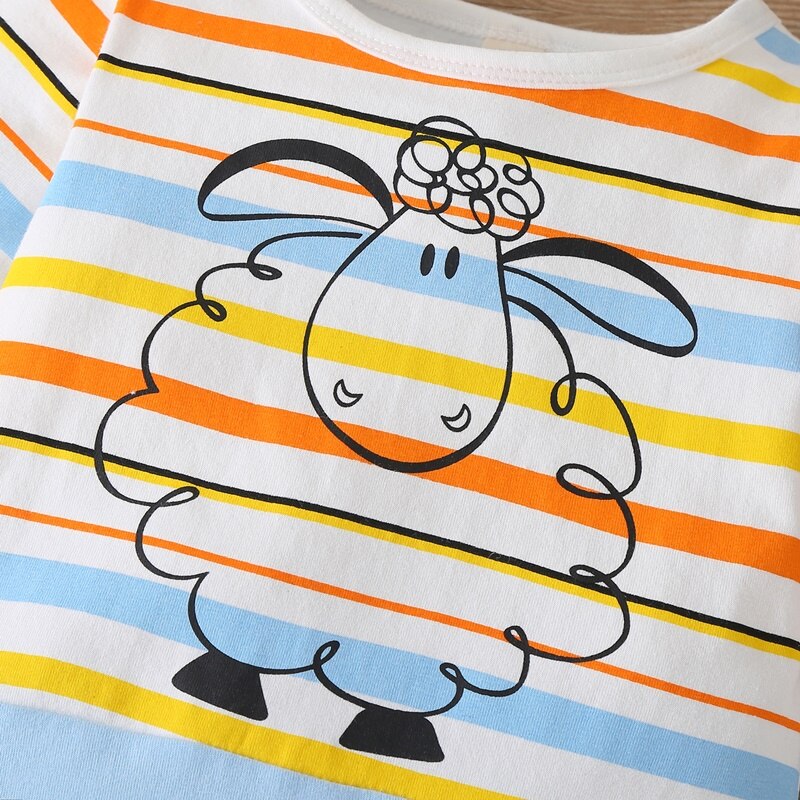 Katoenen Baby Meisje Jongen Romper Fall Leuke Cartoon Dier Schapen Gestreepte Brief Patchwork Lange Mouwen Baby Meisje Kleding Winter 0-18M