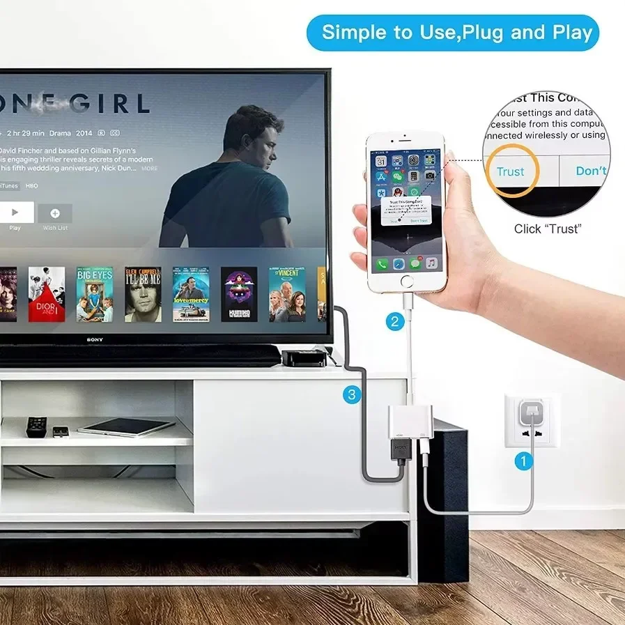 Adaptador de iPhone a HDMI para monitores de TV Compatible con proyector Adaptador de puerto de 8 pines para modelos iPhone iPod Conexión HDMI