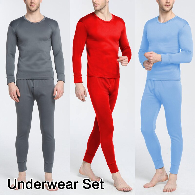 Men's Winter Thermal Underwear Suit Circular Collar Solid Color comfortable Warm Long Sleeve Clothing Set for Male Female