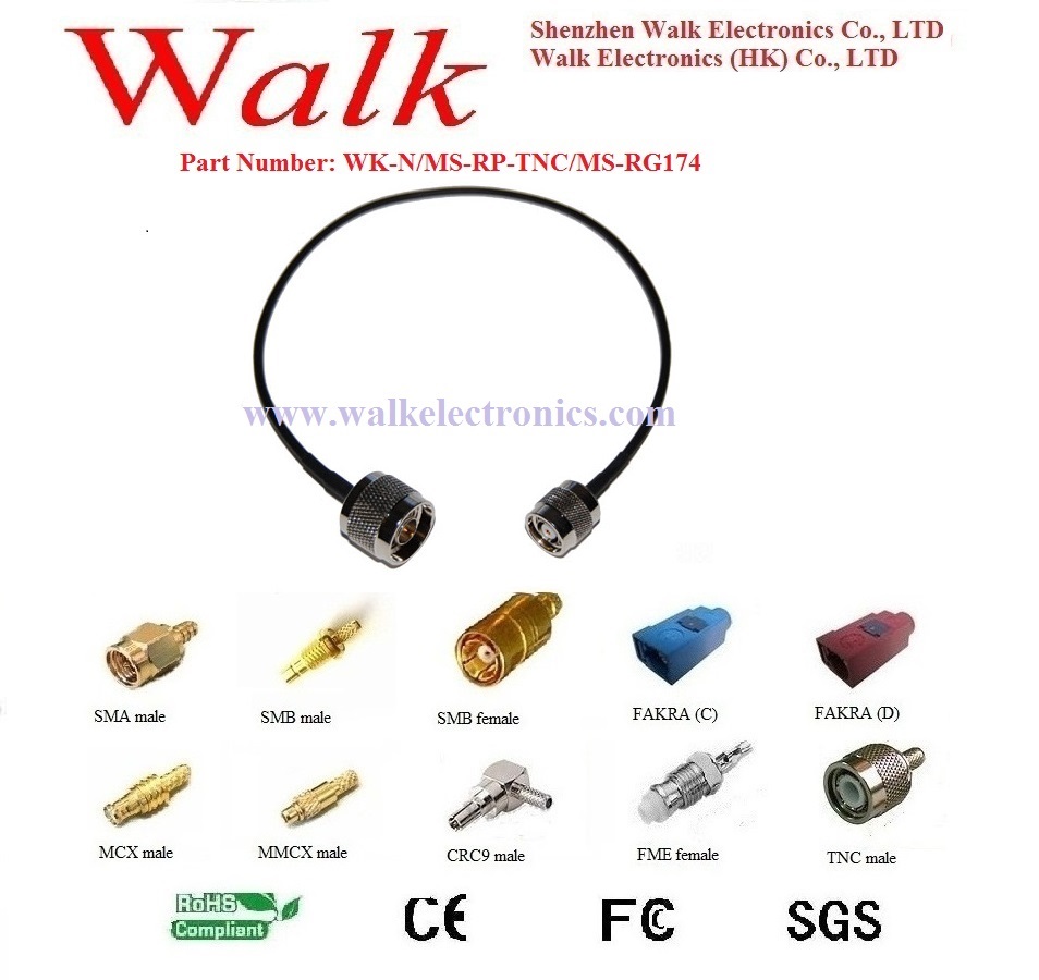 N han-rp-tnc han-  rg174- kabel, n tnc  rg174- kabel, n-stikkabel, tnc-antennekabel