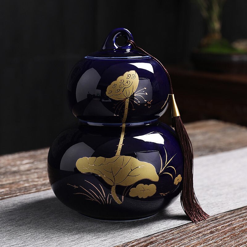 Tarro de cerámica chino de Kung Fu para decoración del hogar, recipiente de almacenamiento sellado con forma de calabaza, accesorios para ceremonia del té, especias