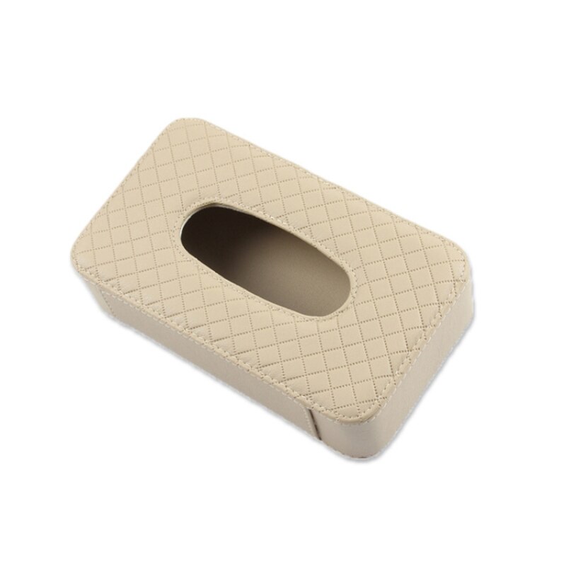 Lederen auto tissue box auto zonneklep type opknoping rechthoek vormige tissue box container handdoek servet weefsel houder papier rack: ZJH006 Beige