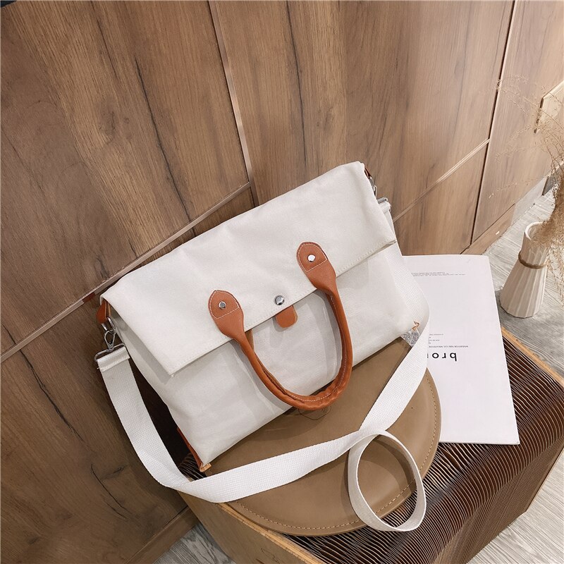 Women High Capacity Bag Studend Solid Shoulder Canvas Bag Shopping Tote Bags Lady Bag Female Casual Underarm Handbag: White