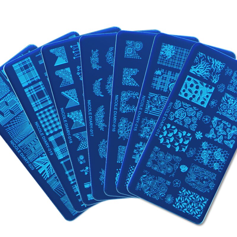 NICOLE DAGBOEK Nail Stempelen Platen Rechthoek Ronde Bloem Grid Plaid Geometrische Afbeelding Print Stencil Nail Template voor Polish Gel