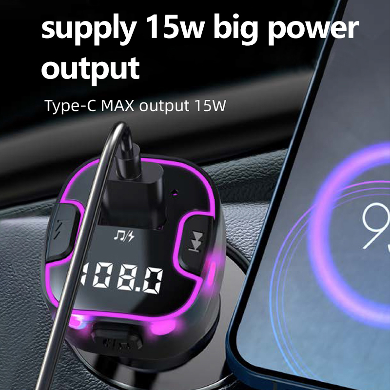 Bluetooth 5.3 Fm-zender Carkit Handenvrij Achterste Rij Dual USB Autolader 3.1A Ondersteuning U disk MP3 Modulator Muziekspeler