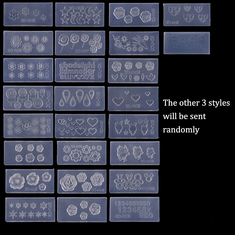 30 stk 3d nail art stempling akryl form silikone negle dekorationer gør det selv skabeloner mønster manicure skønhed negle kunst: Default Title