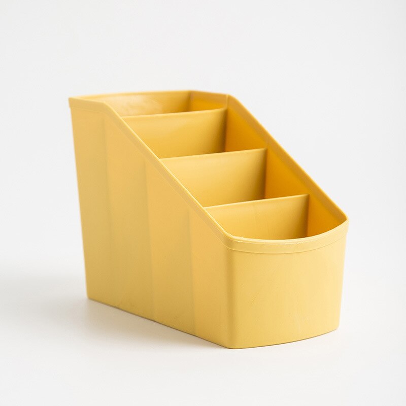 Trapezoid 4 Grid Desktop Pen Holder Office School Storage Case Plastic Box Desk Pen Pencil Organizer Blue Orange Coffee: Yellow