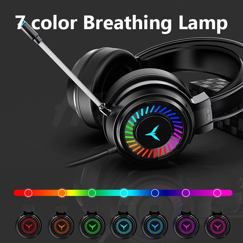 Gaming Headsets Gamer Headphones Surround Sound Stereo Wired Earphones USB Microphone Colourful Light PC Laptop Game Headset