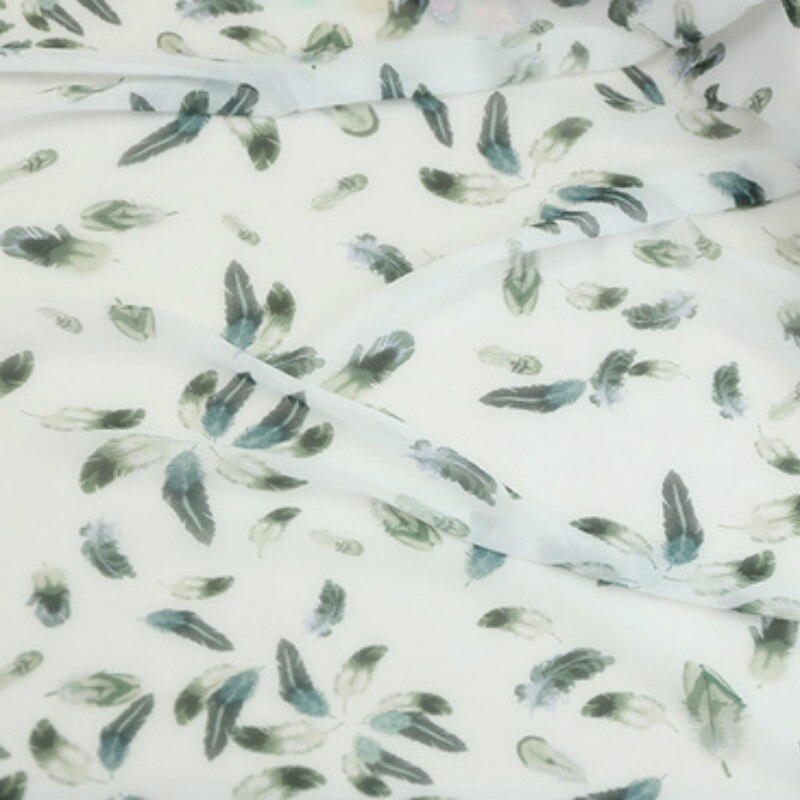 50D Chiffon Stof Feather Print Chiffon Stof Cosplay Dansen Jurk Strand Rok Sjaal Mode Naaien Stof: Small feather style
