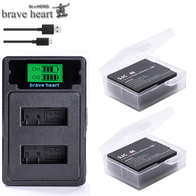 cargador USB Dual SJCAM sj4000 + sj 4000 sj 5000 sj 6000 para cámara sj4000 sj5000 sj6000 sj7000 SJ8000 SJ M10 original: charger and 2battery