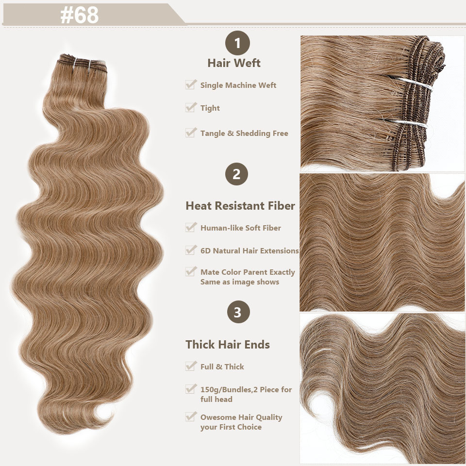 Brun chocolat 6 # Tissage en lot synthétique Body Wave en Fiber résistante à la chaleur, Extensions de cheveux doux, Bio naturel, semblable à l'humain