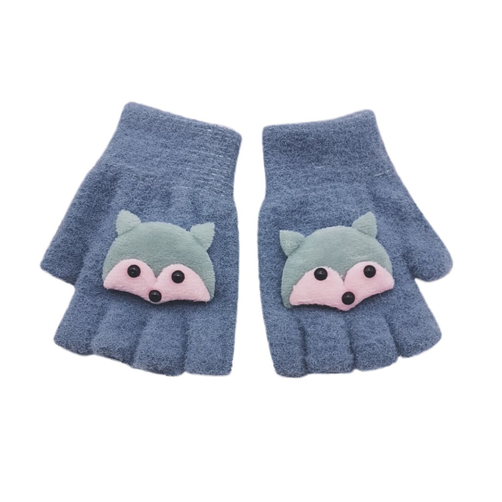 Kids Baby Jongen Meisje Leuke Warm Cartoon Patchwork Half Vinger Vingerloze Wanten Handschoenen Vingerloze Pols Wanten Vrouwelijke Handschoenen: Marineblauw