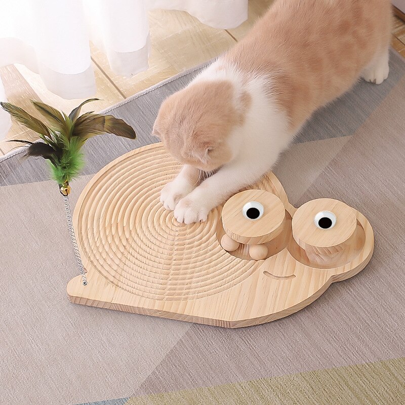 3 In1 Solid Wood Cat Scratcher Turntable Cat Scratch Board with Tracks Spinning Balls Wear-Resistant Cat Interactive Toy