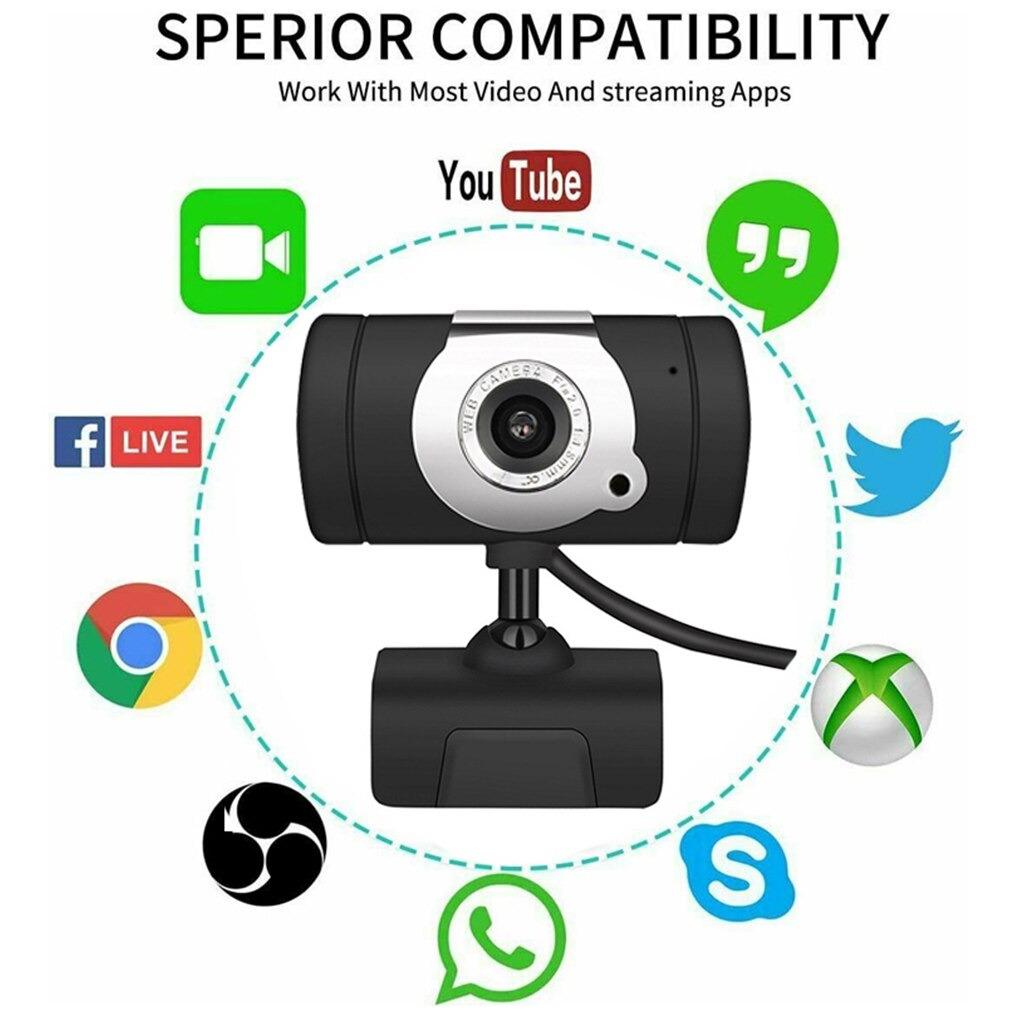 Driver-free Webcam Video Chat Glass Lens 480P 360 Degrees Rotating Webcam for Desktop Computer Laptop