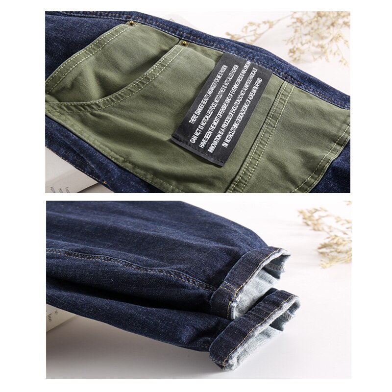 Boy Spring Loose Pocket Jeans Children Contrast Cargo Jean Pants Kids Straight Denim Pant Baggy Trouser Teen Clothes