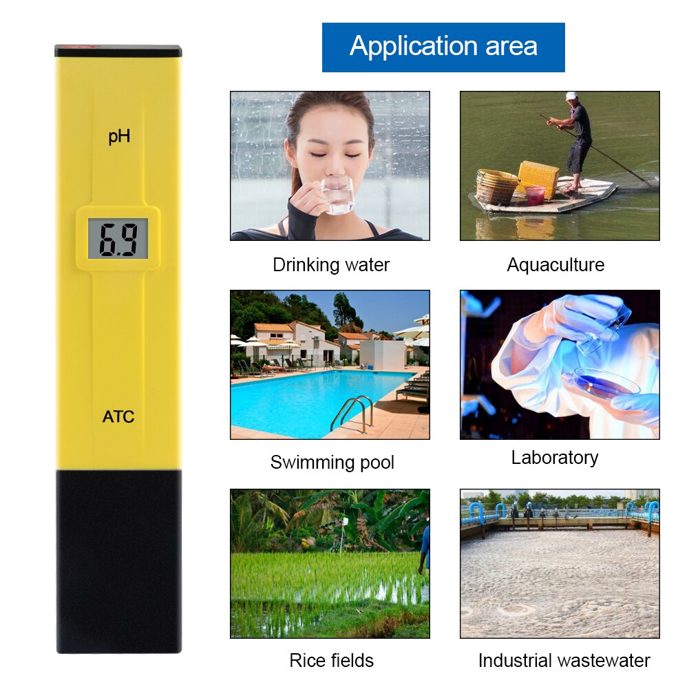 Digital ATC PH Meter 0~14 Range Water Acidity Tester High Precision Probe Test Pen for Swimming Pool Aquarium Laboratory