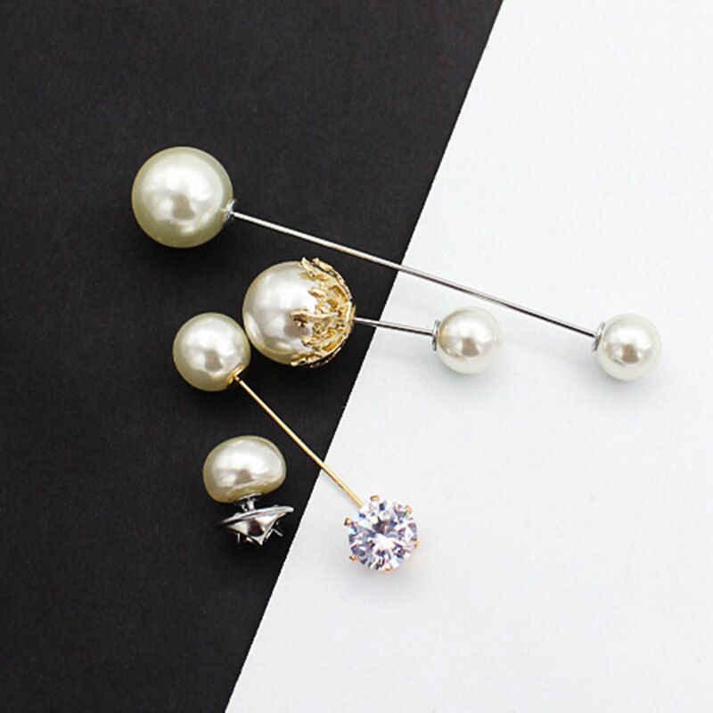 Charm Double Simulated Pearl Brooch Pins For Women Lapel Brooch Jewelry Dress Suit Crystal Flower Pin Brooches: 5