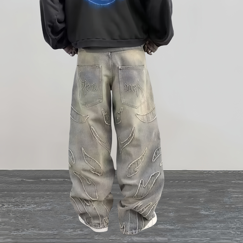 2024 Ropa Y2K Streetwear flamme broderie Baggy empilé jean pantalon pour hommes vêtements Harajuku Vintage femmes gothique Denim pantalon