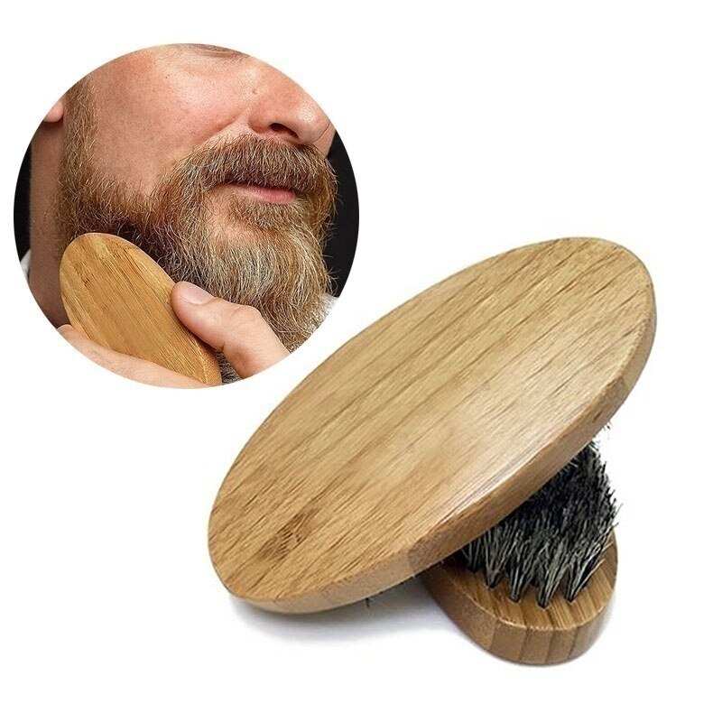 Naturligt galtborst skäggborste mustaschkam för män bambu ansiktsmassage som gör underverk för att kamma skägg och mustasch