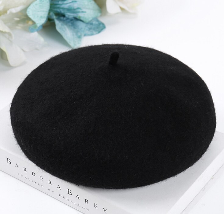 BUTTERMERE Women Wool Beret Hat Winter White Artistic Hats Ladies Solid Color Cashmere Soft Female French Painters Hats: Black