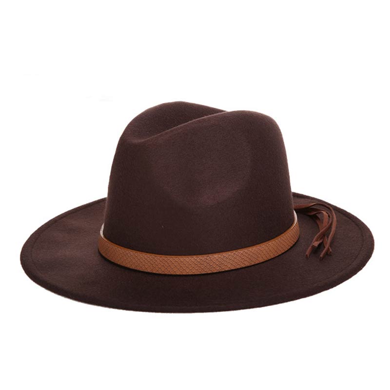 Autumn and winter retro fedora men's and women's universal solid color snake leather belt classic church hats bowler jazz man: Coffee / 59-61CM