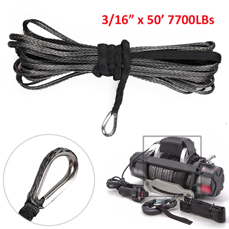 15m 7700LBs Winch Rope String Line Cable with Sheath Gray Synthetic Towing Rope Car Wash Maintenance String for ATV UTV Off-Road