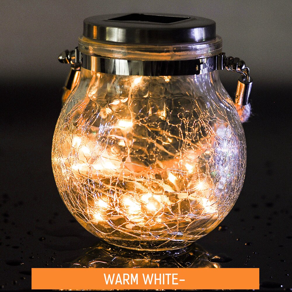 2Pcs LED Solar Lamp Ball Crack Solar Powered Outdoor Waterproof Hang Lights Villa Garden Decoration Atmosphere Sunlight Light: Warm White