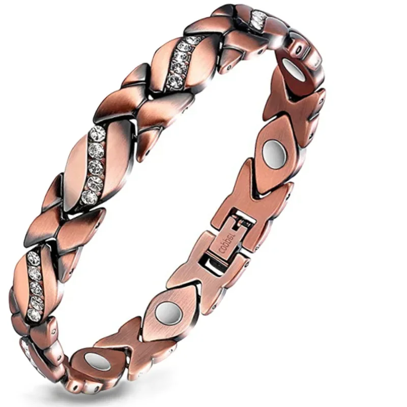 Magnetic Therapy Arthritis Pain Relief Bracelets for Women Magnetic Steel Titanium Health Bracelet with Crystal Jewelry: Light Yellow Gold Color