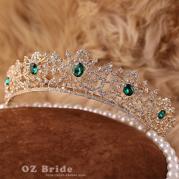 flaw green rhinestone golden crown bridal tiara female crown wedding hair accessories