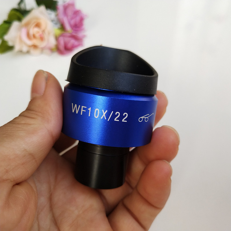 WF10X 22mm Blue Shell Zoom Adjustable High Eyepoint Biological Microscope Eyepiece Lens 23.2mm with Rubber Eye Guards