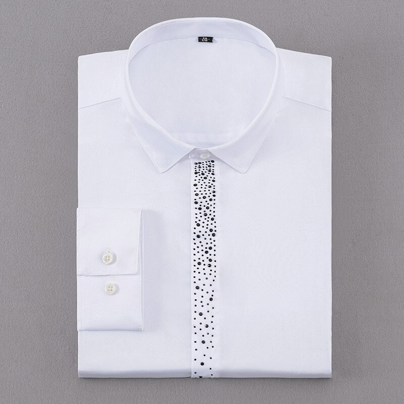 Men's Diamond Hidden Buttons Dress Shirt Pocket-less Long Sleeve Standard-fit Wrinkle Resistant Shirts