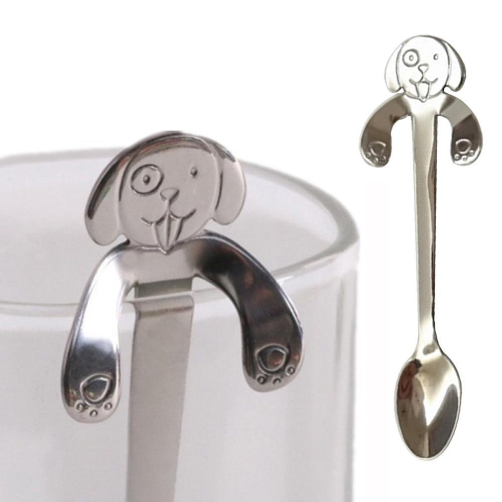 Cute Pet Dog Puppy 304 Stainless Steel Coffee Stirring Spoon Ice Spoon Teaspoon Tea Spoon Dessert Scoop Long Handle Tableware