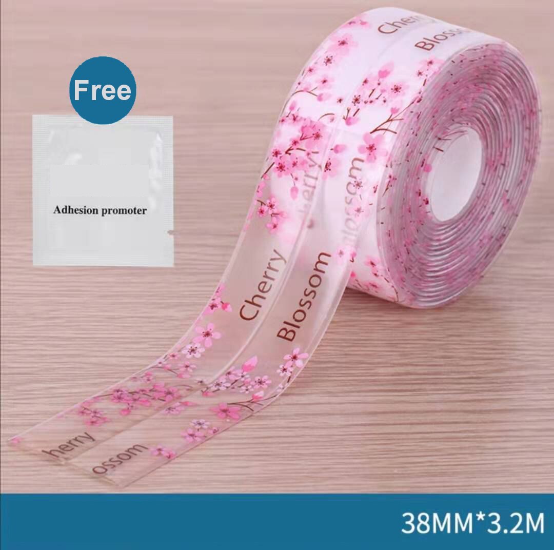 Multi print gennemsigtig 3.2 mx 38mm pvc tætningsbånd tape vinduer bad køkken vandtæt selvklæbende søm toilet hjørne: Blomst
