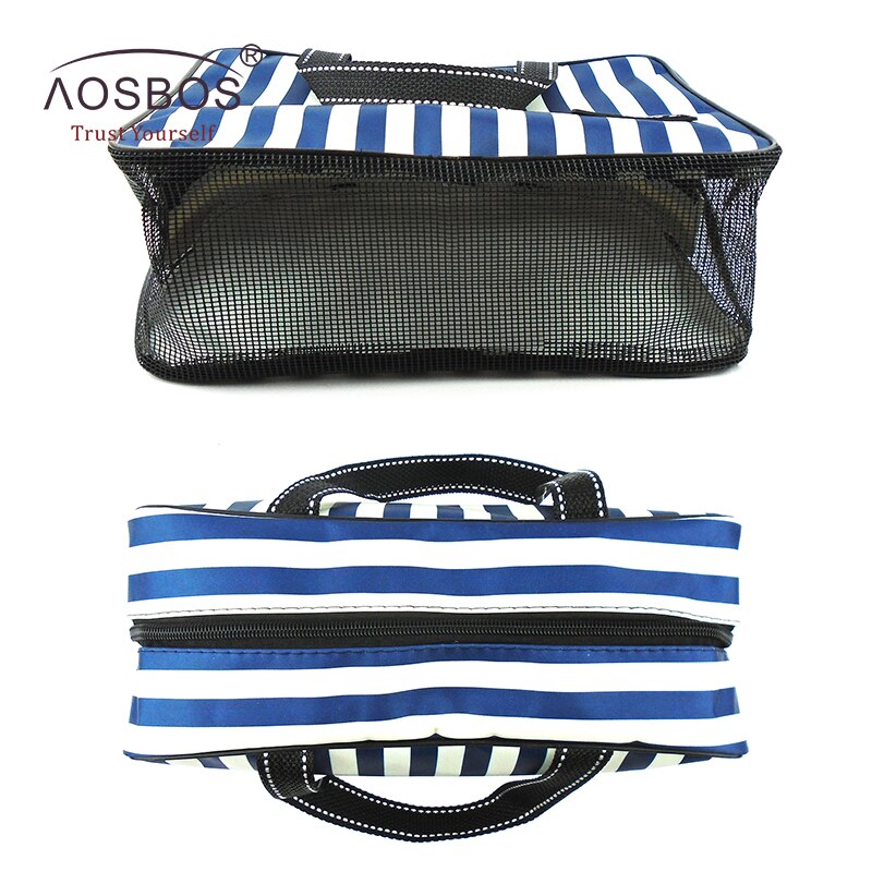 Aosbos Neue Mesh Gestreiften Kosmetik Taschen Große Kapazität Wasserdichte Oxford Toiletten Tasche Tote Frauen Männer Reise Veranstalter Make-Up Tasche
