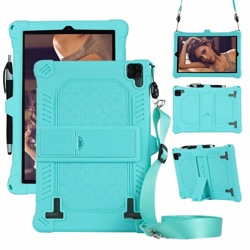 Funda de silicona blanda para tableta PC de 10,1 pulgadas, 25x16cm, 10,1 pulgadas, 3G/4G, Android, a prueba de golpes, bolígrafo y correa: green
