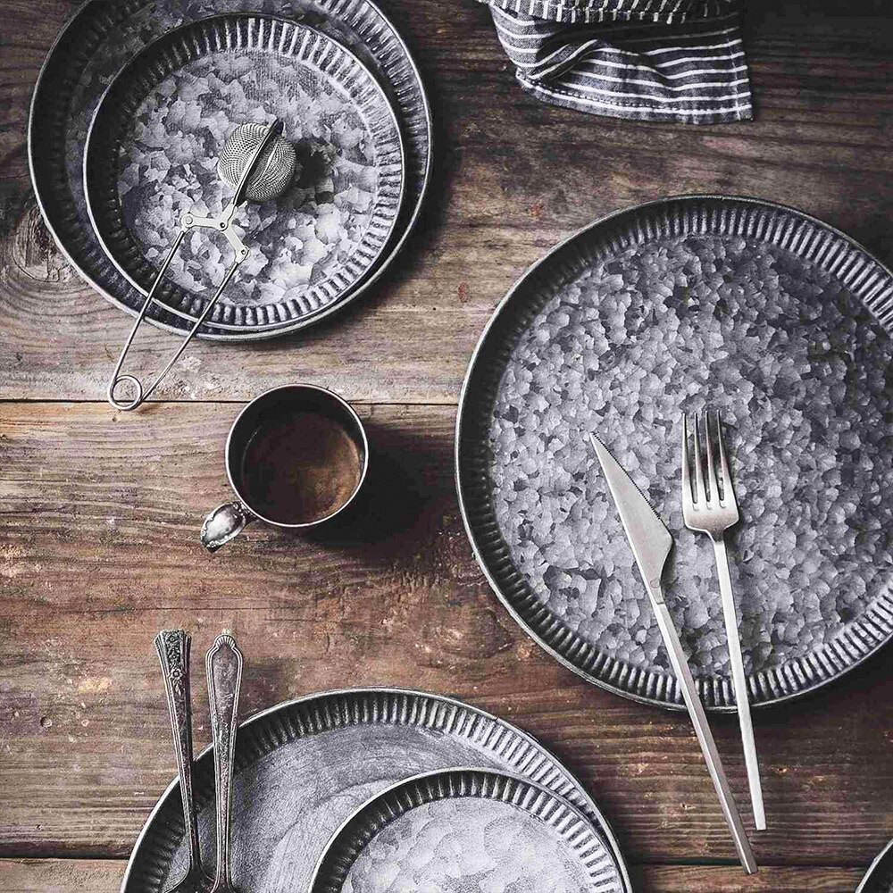 Retro metalplade antik metalbakke rund smedejerns opbevaringsbakke dessertkage tørret frugt tallerken hjem køkkenindretning