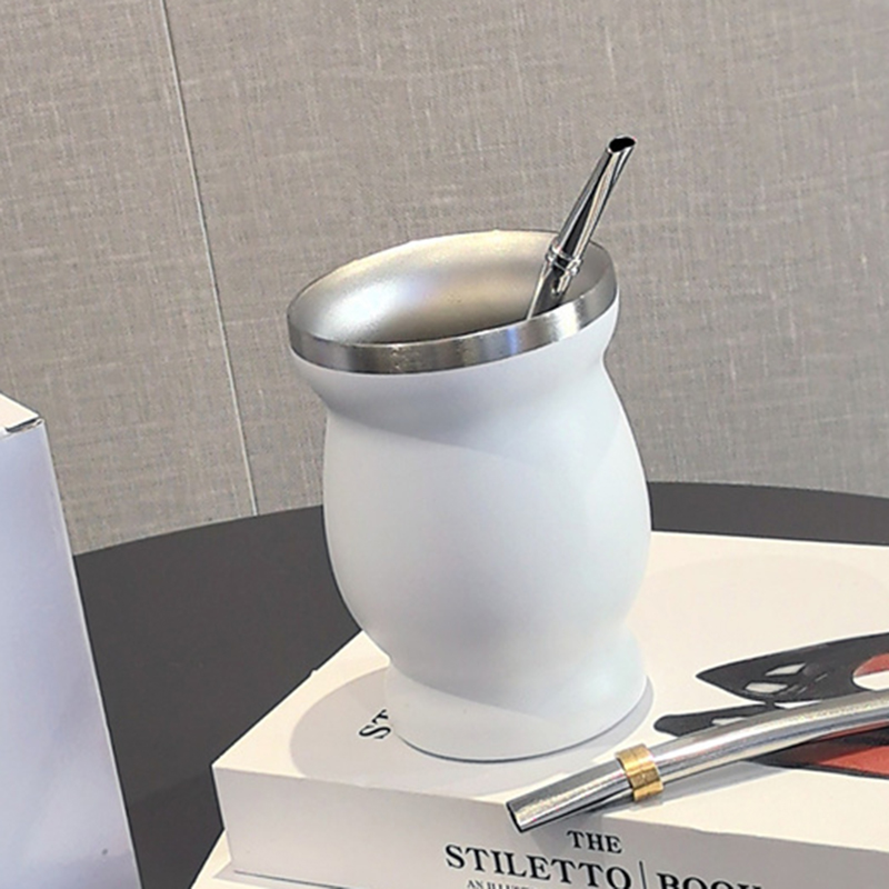 1 Set Yerba Mate Cup 304 Roestvrij Staal Dubbelwandige 8 Oz Yerba Mate Kalebas Cup Met Stro Lepel En Reinigingsborstel theewaar Sets: plum